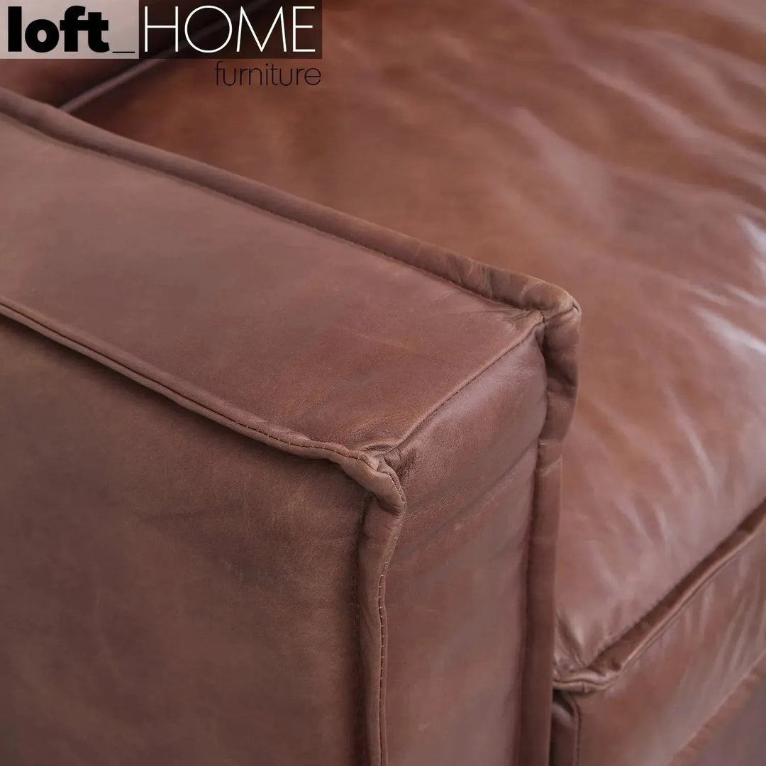 Vintage genuine leather 3 seater sofa brown whisky environmental situation.