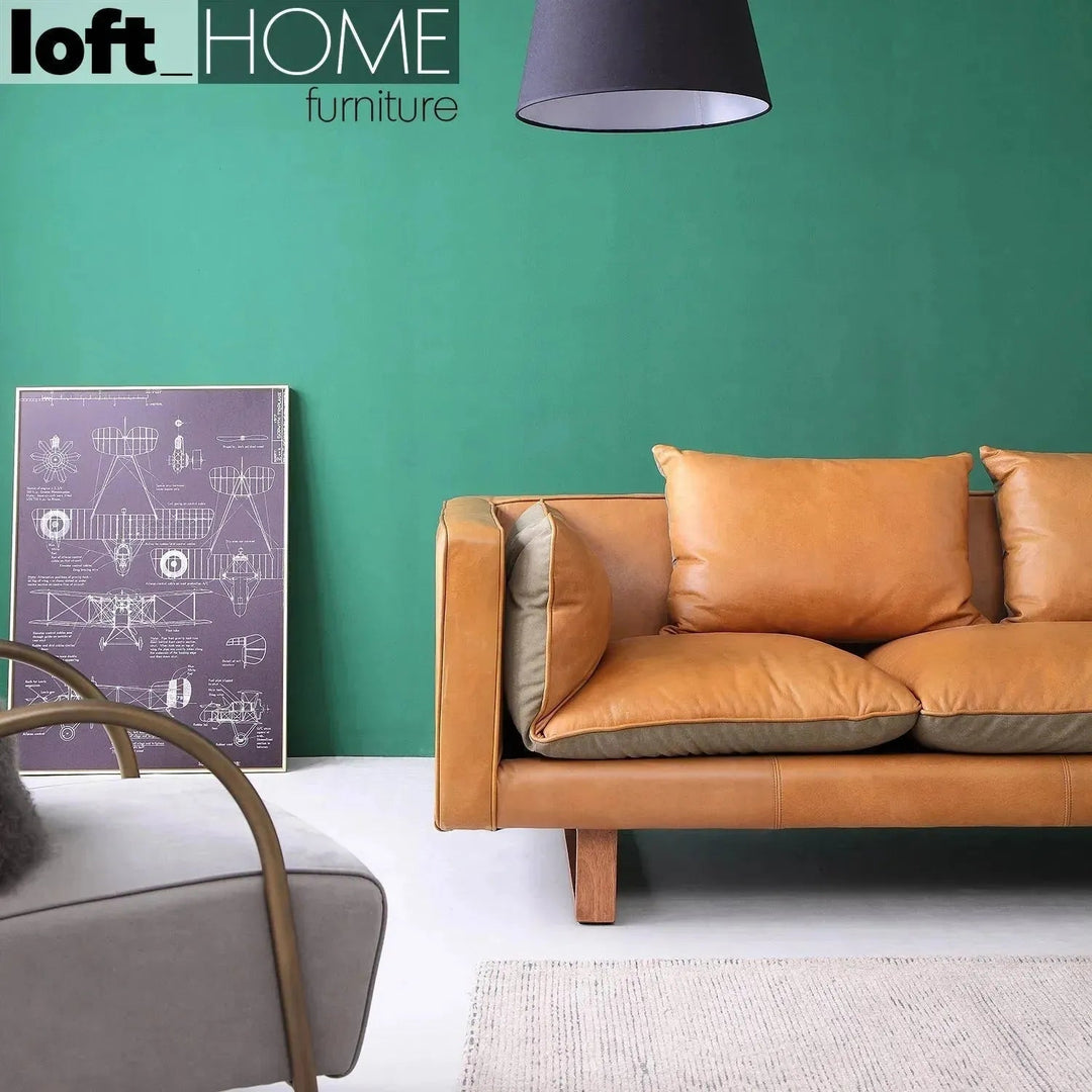 Vintage genuine leather 3 seater sofa canvas nut detail 2.