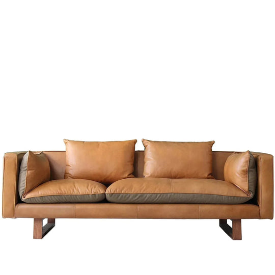 Vintage genuine leather 3 seater sofa canvas nut in white background.