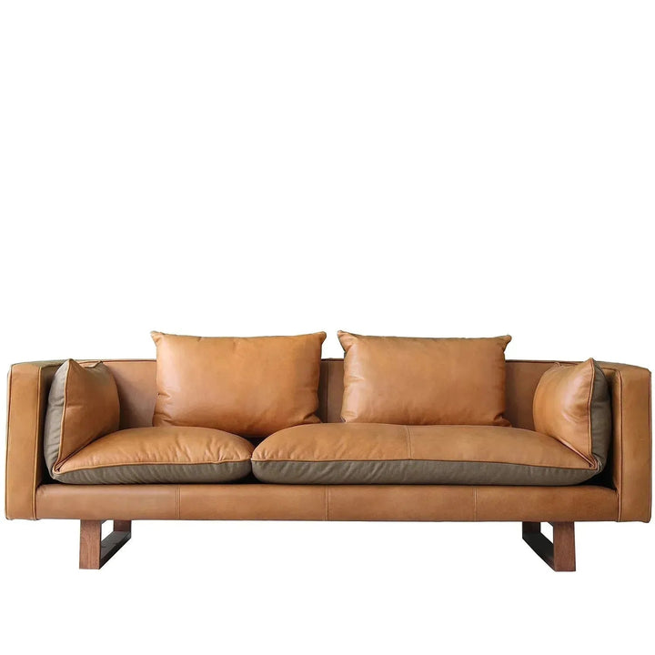 Vintage genuine leather 3 seater sofa canvas nut in white background.