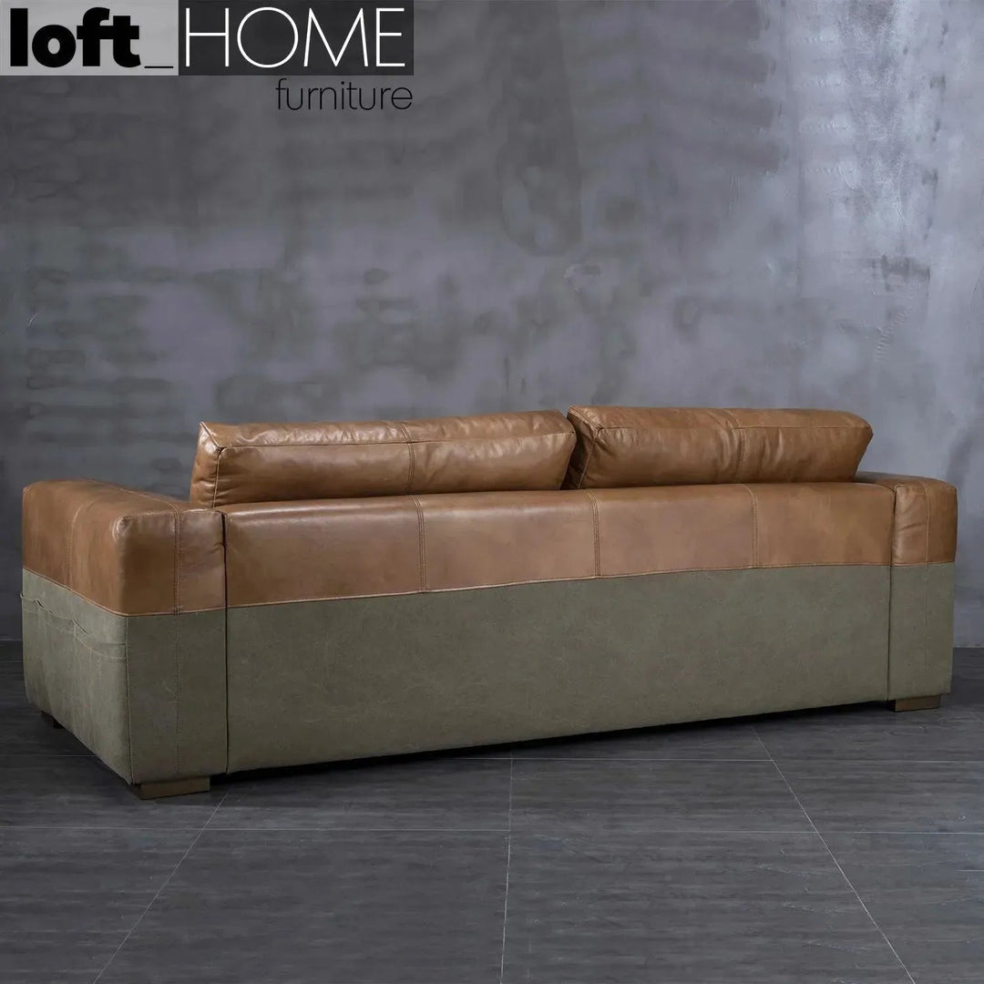 Vintage genuine leather 3 seater sofa canvas ter detail 2.