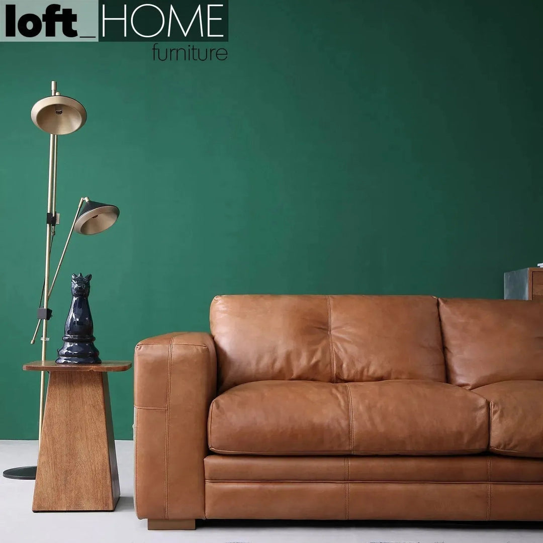 Vintage genuine leather 3 seater sofa canvas ter in details.