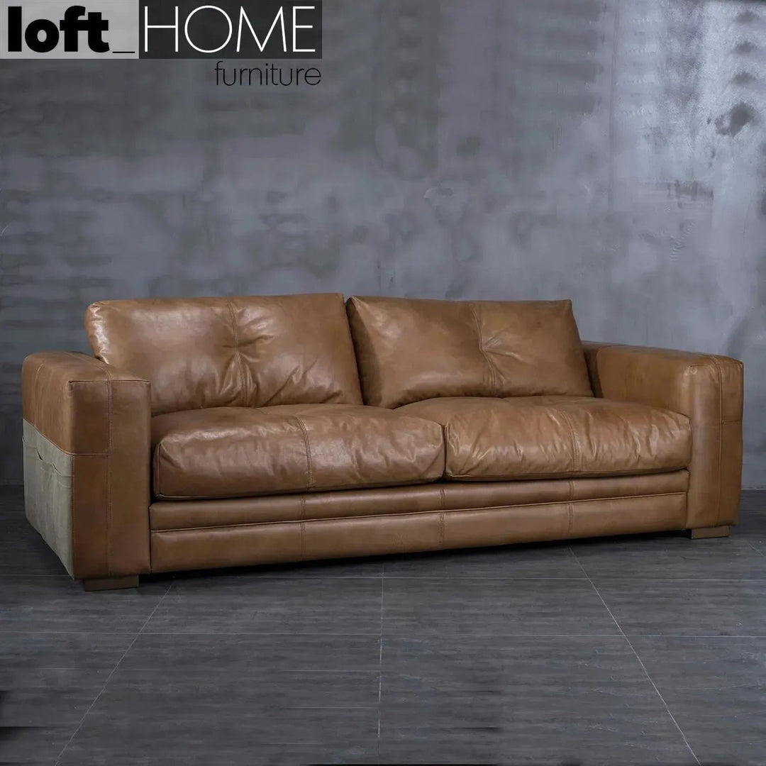 Vintage genuine leather 3 seater sofa canvas ter detail 1.