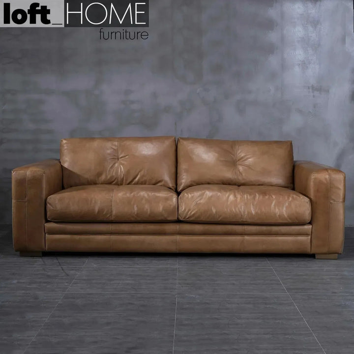 Vintage genuine leather 3 seater sofa canvas ter layered structure.