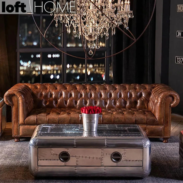 Vintage Genuine Leather 3 Seater Sofa CHESTERFIELD BUTTON