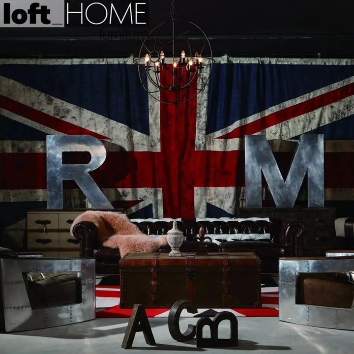 Vintage genuine leather 3 seater sofa chesterfield union jack detail 1.