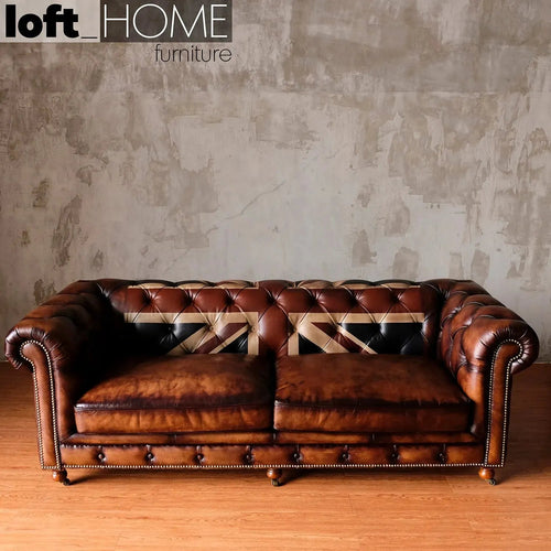 Vintage Genuine Leather 3 Seater Sofa CHESTERFIELD UNION JACK Good to Know Preview-1