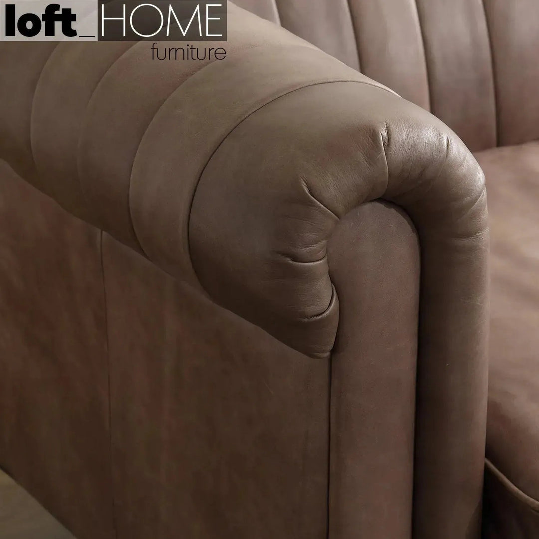 Vintage genuine leather 3 seater sofa elis layered structure.