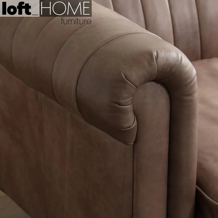Vintage genuine leather 3 seater sofa elis layered structure.