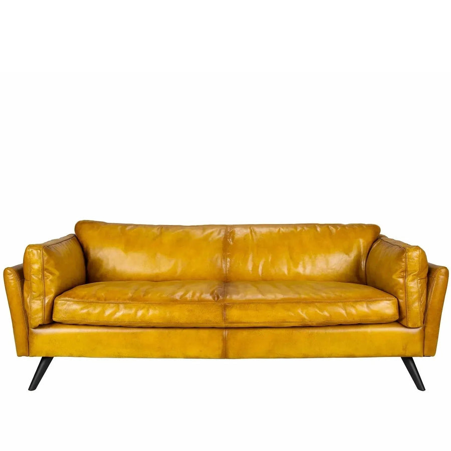 Vintage genuine leather 3 seater sofa magina in white background.
