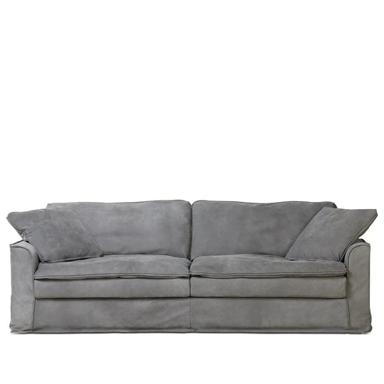 Vintage genuine leather 3 seater sofa marcell in white background.