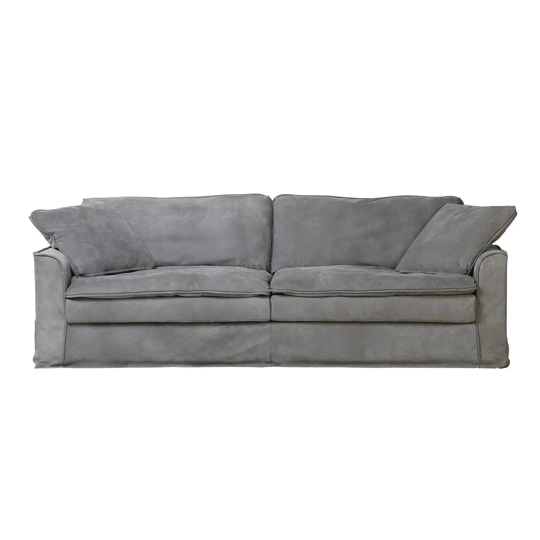 Vintage genuine leather 3 seater sofa marcell in close up details.