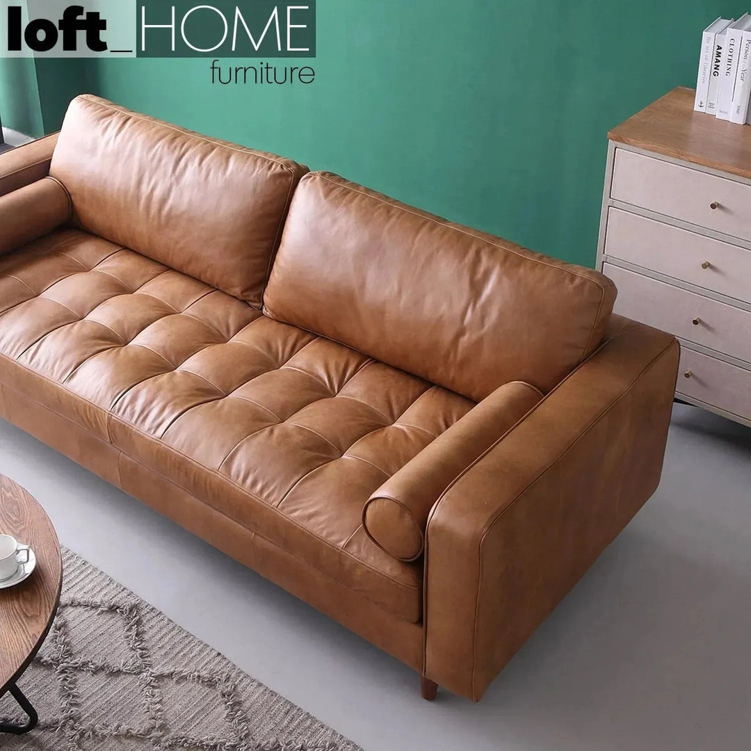 Vintage genuine leather 3 seater sofa olga with context.