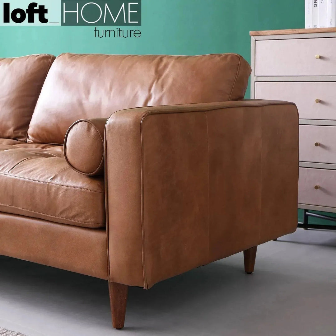 Vintage genuine leather 3 seater sofa olga in details.