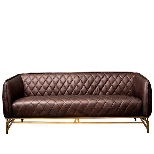 Vintage genuine leather 3 seater sofa osmond in white background.