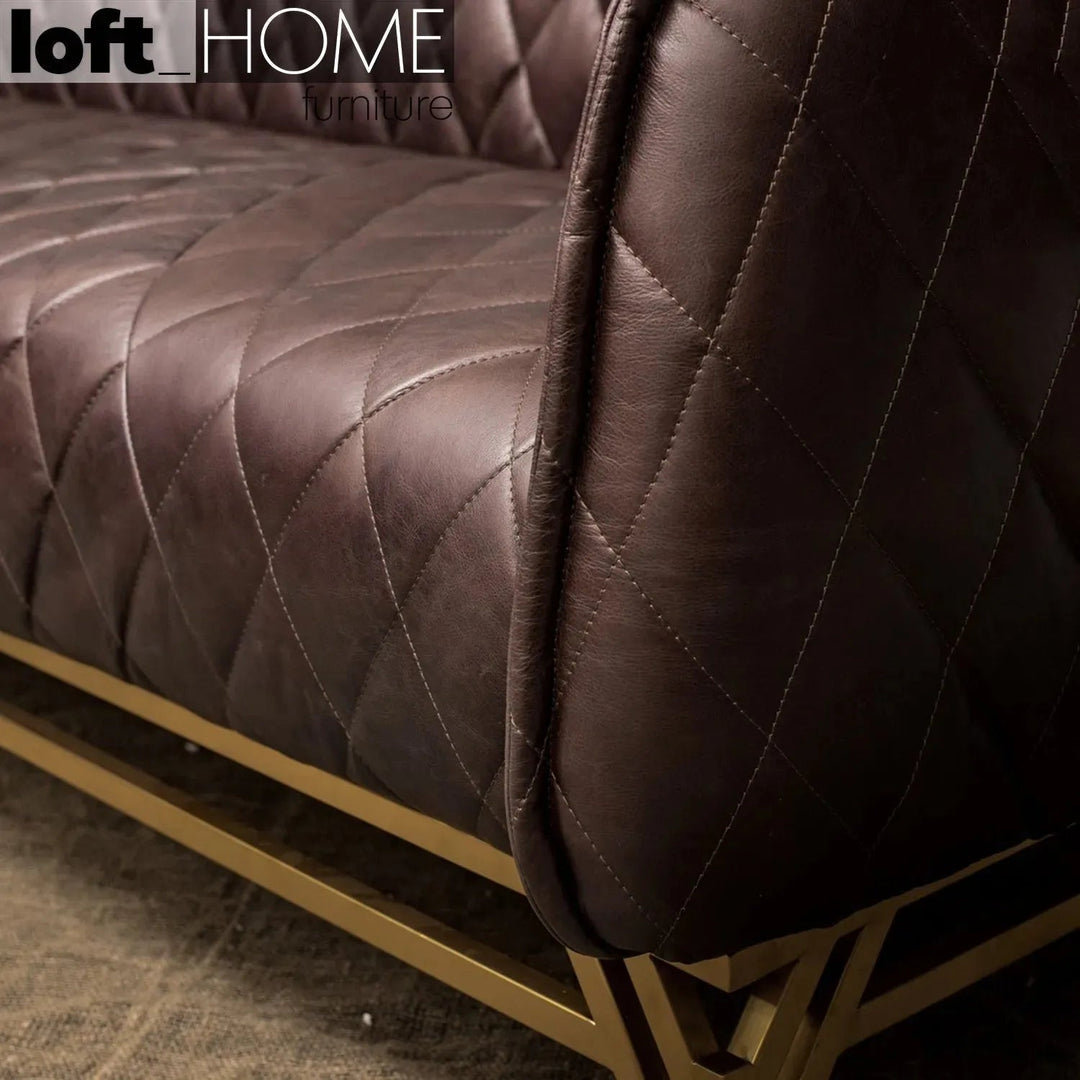 Vintage genuine leather 3 seater sofa osmond in panoramic view.