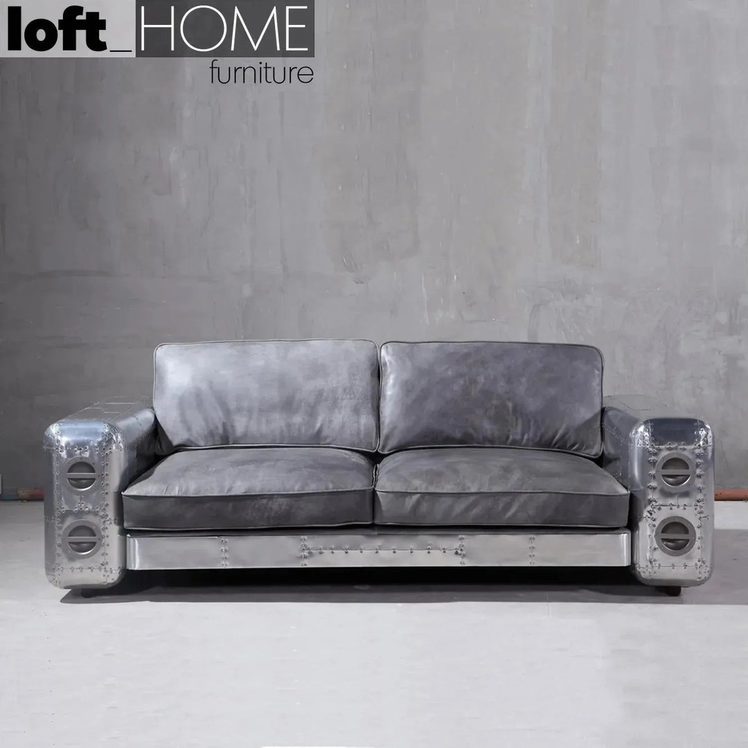 Industrial Genuine Leather 3 Seater Sofa SILVER AIRCRAFT