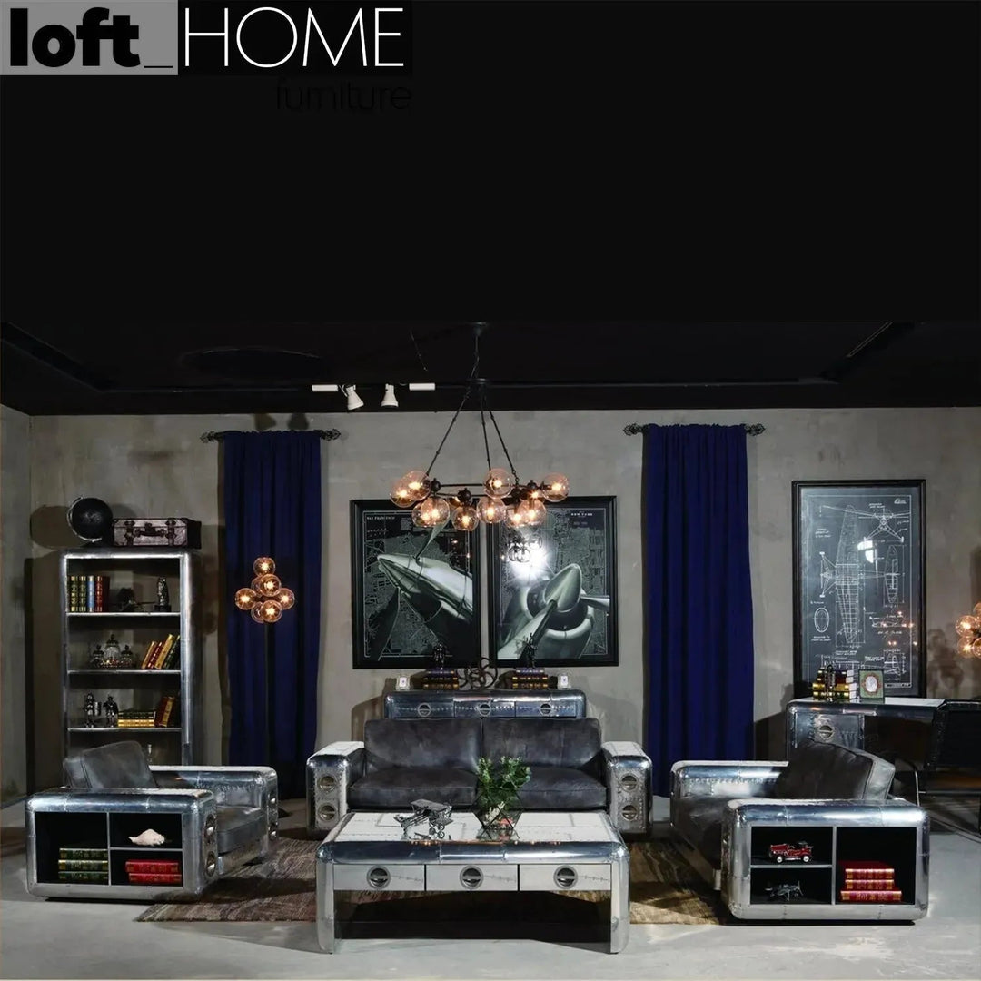 Industrial Genuine Leather 3 Seater Sofa SILVER AIRCRAFT