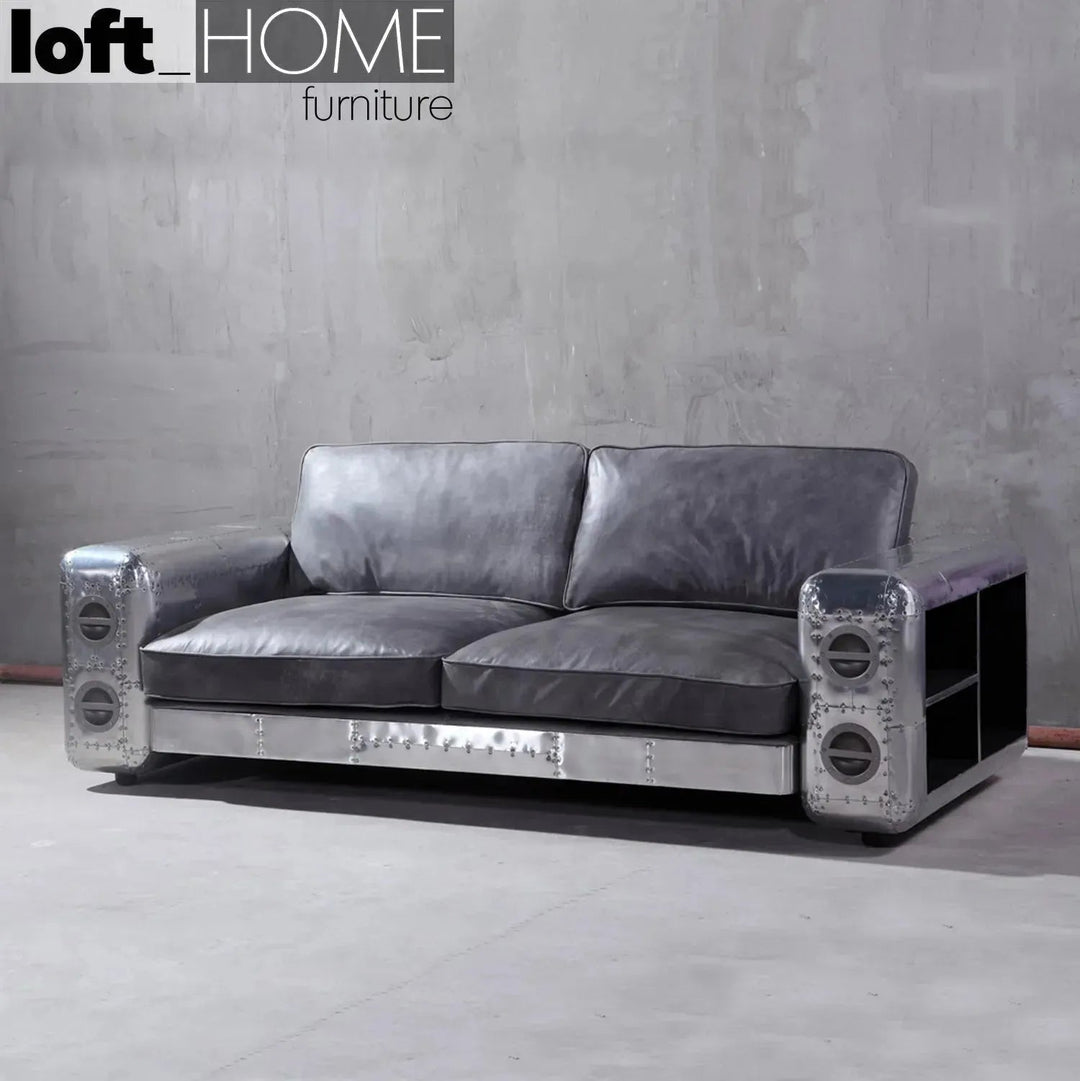 Industrial Genuine Leather 3 Seater Sofa SILVER AIRCRAFT