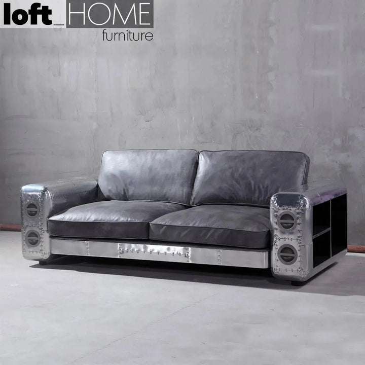 Industrial Genuine Leather 3 Seater Sofa SILVER AIRCRAFT