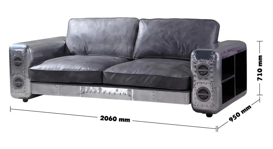 Industrial Genuine Leather 3 Seater Sofa SILVER AIRCRAFT