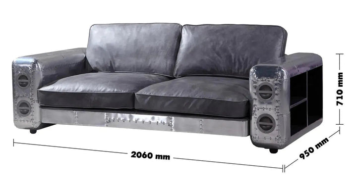 Industrial Genuine Leather 3 Seater Sofa SILVER AIRCRAFT