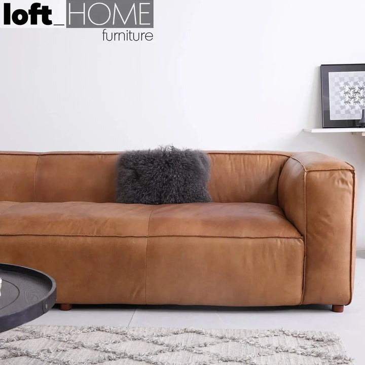 Vintage genuine leather 4 seater sofa antique master in details.