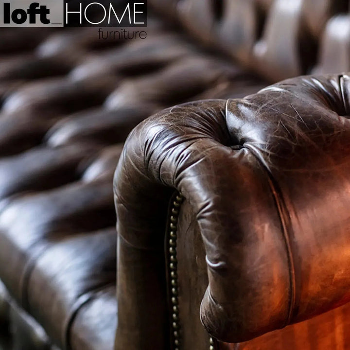 Vintage genuine leather 4 seater sofa chesterfield button conceptual design.