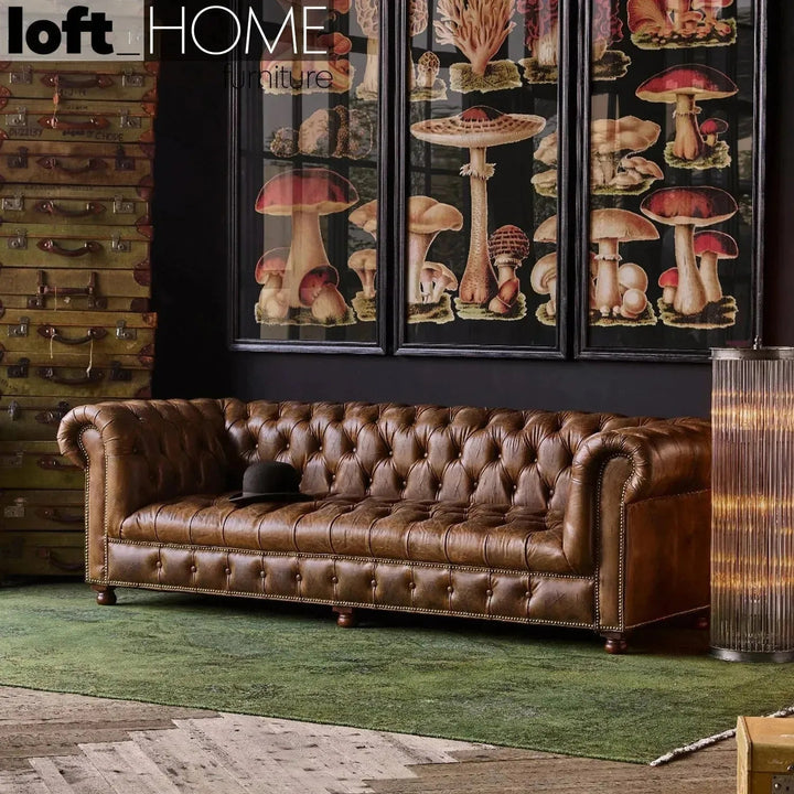 Vintage Genuine Leather 4 Seater Sofa CHESTERFIELD BUTTON