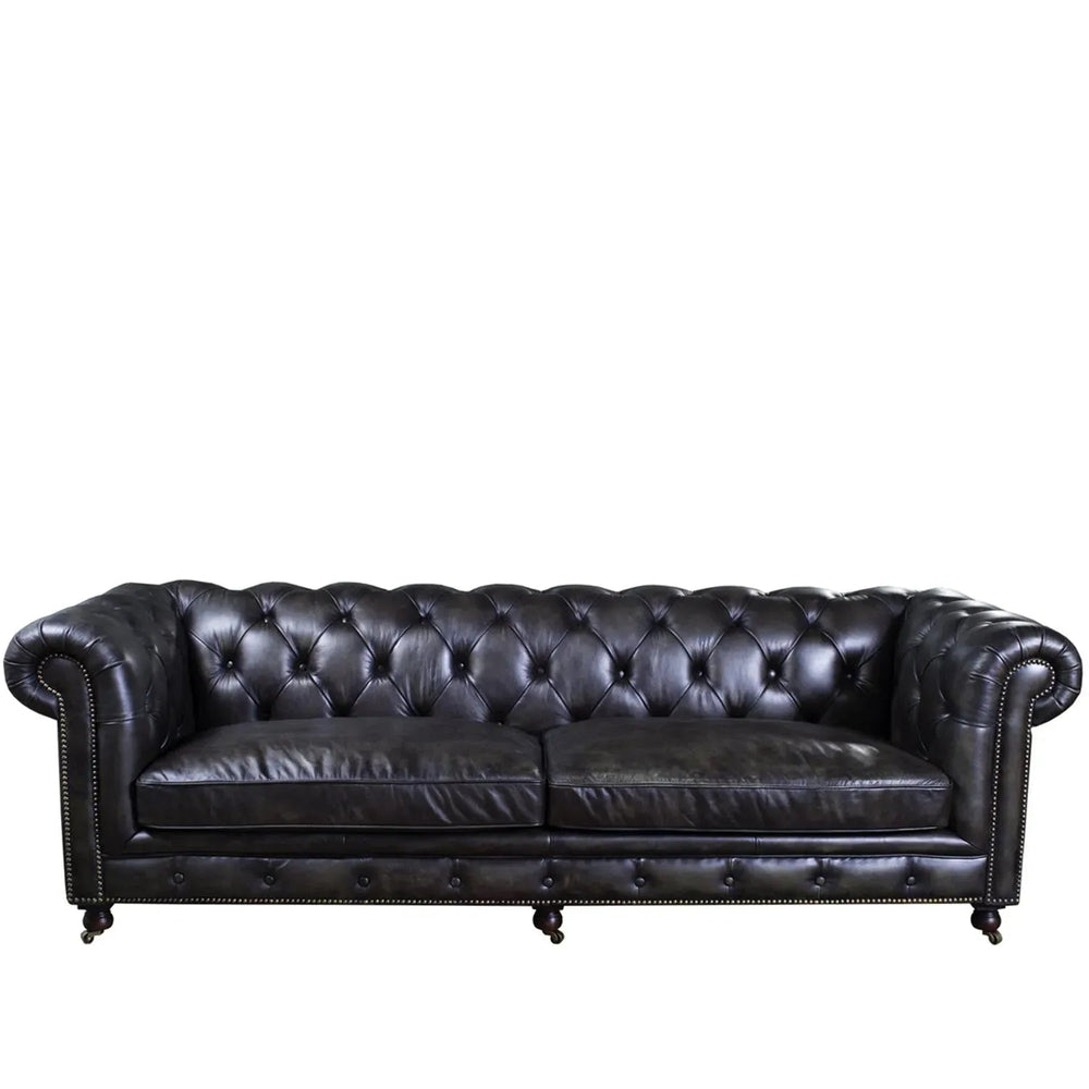 Vintage genuine leather 4 seater sofa chesterfield classic in white background.