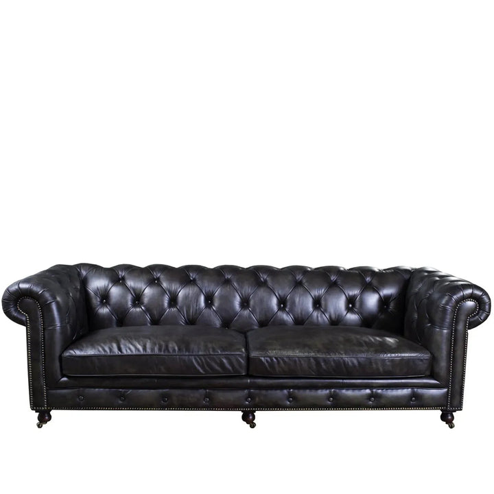 Vintage genuine leather 4 seater sofa chesterfield classic in white background.
