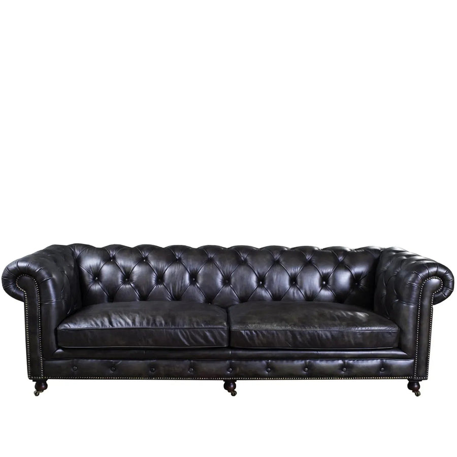 Vintage genuine leather 4 seater sofa chesterfield classic in white background.