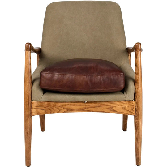 Vintage genuine leather and canvas 1 seater sofa barton in white background.
