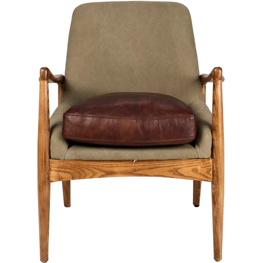Vintage genuine leather and canvas 1 seater sofa barton in white background.