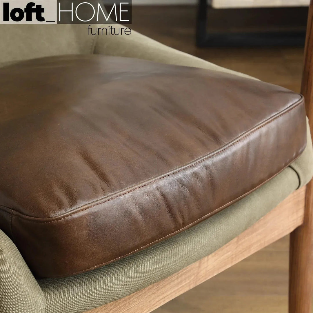 Vintage genuine leather and canvas 1 seater sofa barton in details.