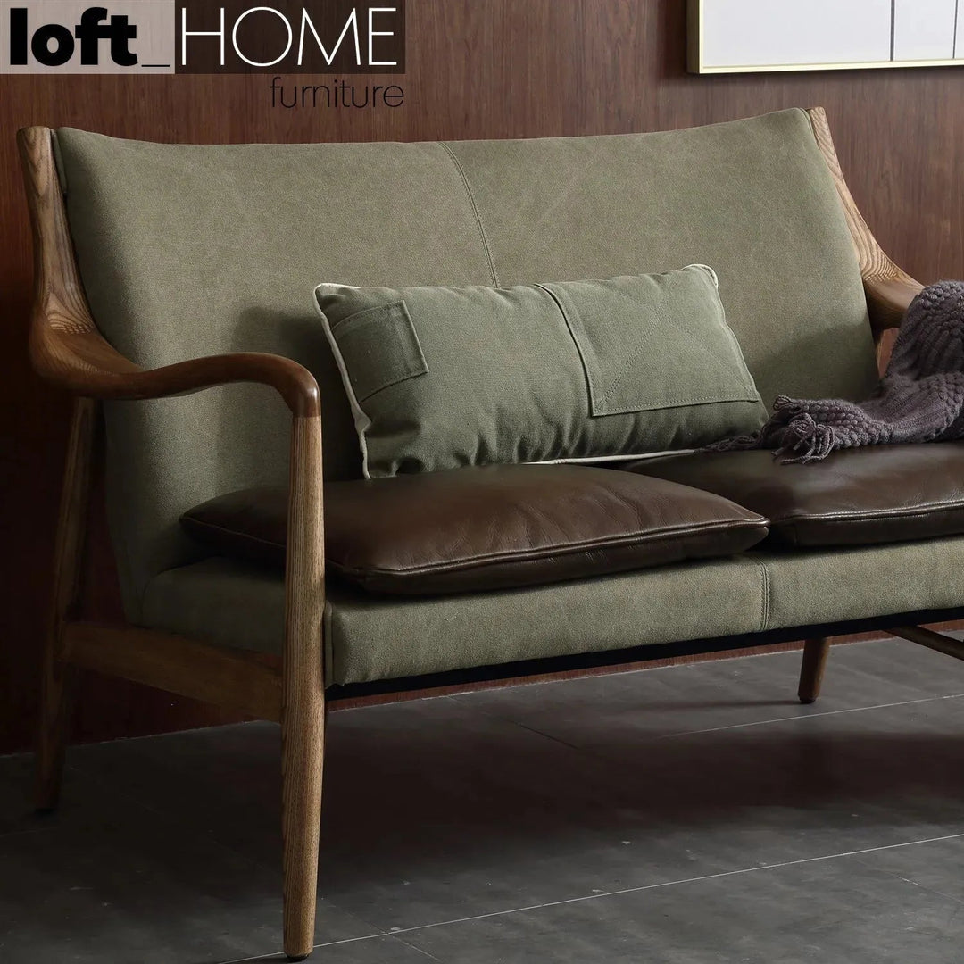Vintage genuine leather and canvas 2 seater sofa double cowboy with context.