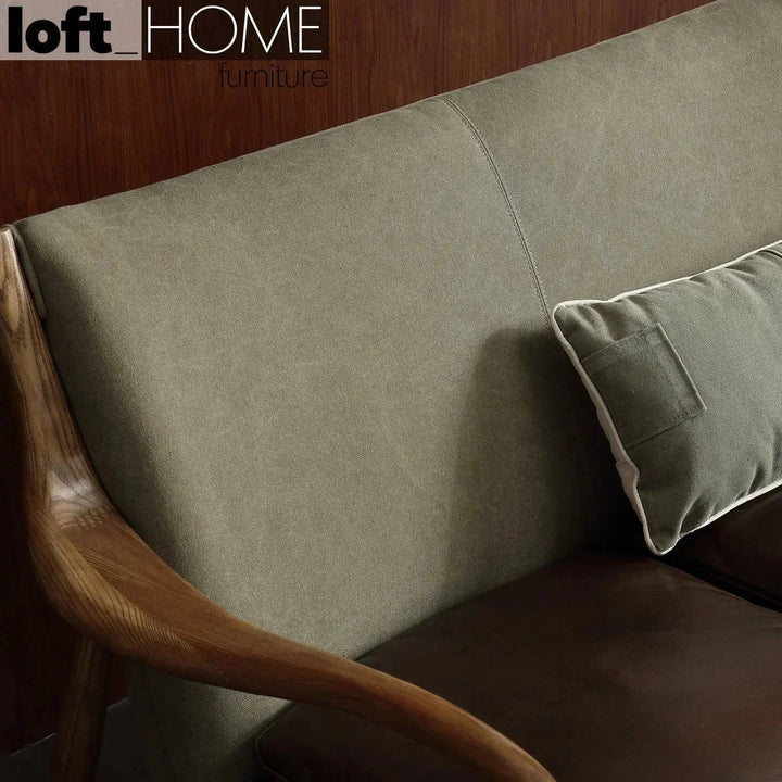 Vintage genuine leather and canvas 2 seater sofa double cowboy in still life.