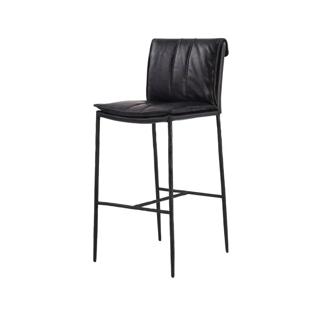 Industrial genuine leather bar chair lux in close up details.