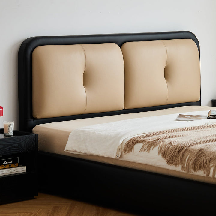 Vintage genuine leather bed cove in details.