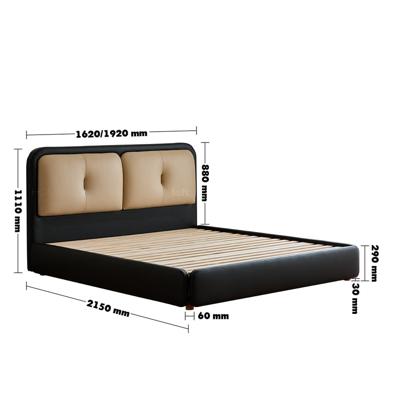 dimension detail diagram of Vintage Genuine Leather Bed COVE