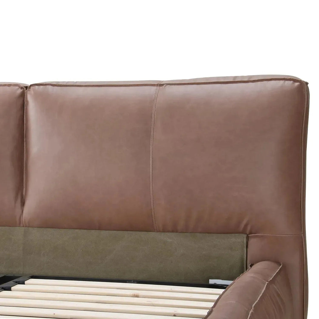 Vintage genuine leather bed frame antique master layered structure.