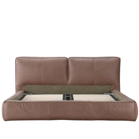 Vintage genuine leather bed frame antique master in white background.