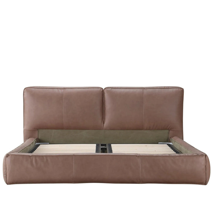 Vintage genuine leather bed frame antique master in white background.