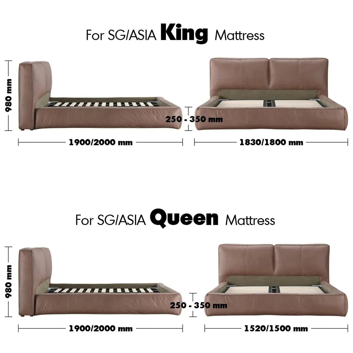 Vintage genuine leather bed frame antique master size charts.