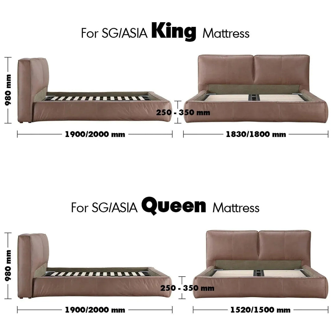 Vintage genuine leather bed frame antique master size charts.