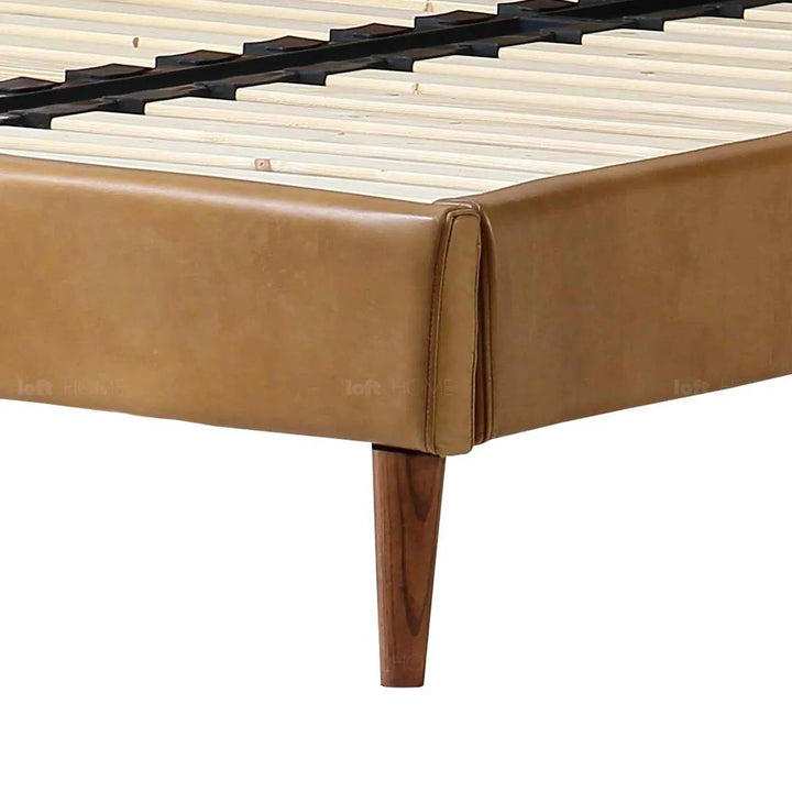 Vintage genuine leather bed frame tuxedo layered structure.