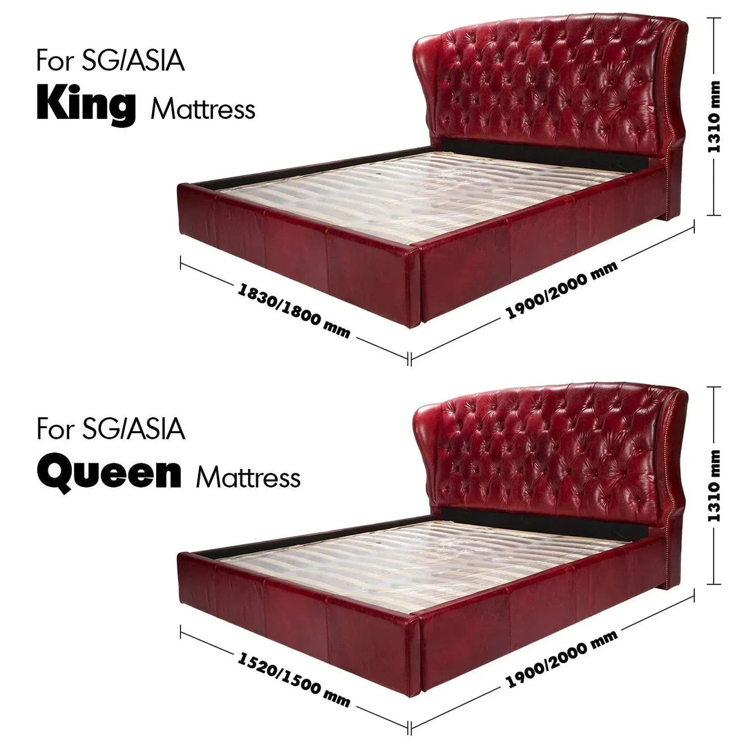 Vintage genuine leather bed frame wing size charts.