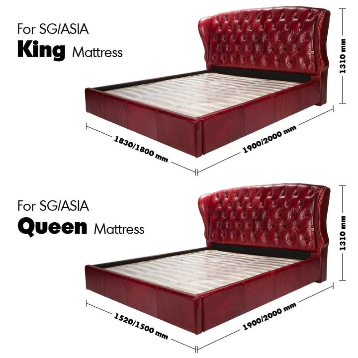 Vintage genuine leather bed frame wing size charts.