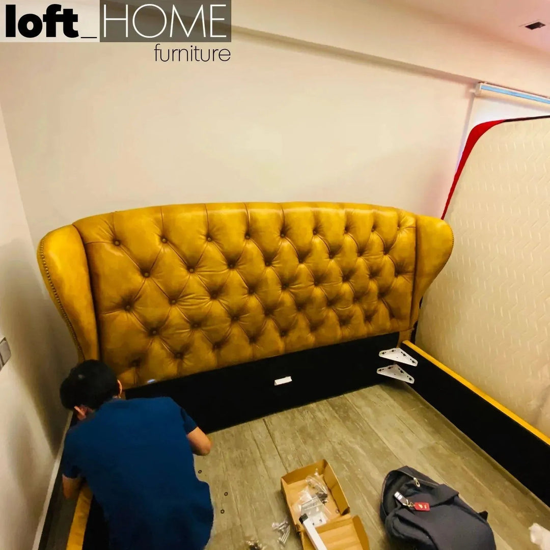 Vintage Genuine Leather Bed Frame WING