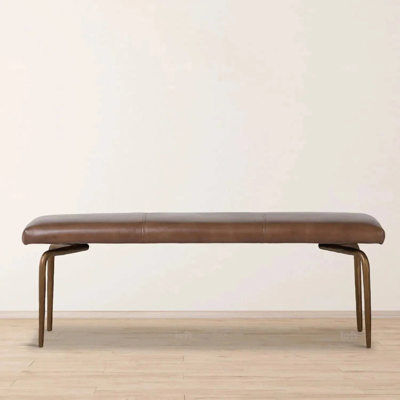 Industrial genuine leather bench miller in real life style.